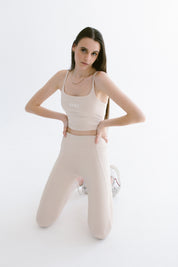 Premium Luxe Tank Sports Bra - Vanilla Latte
